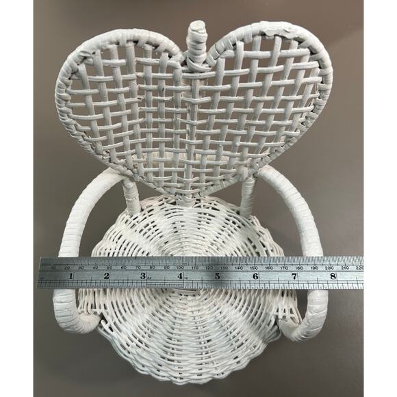 White Wicker Teddy or Doll Furniture, Vintage Rattan Patio Chair, Cottage Decor - Picture 3 of 7